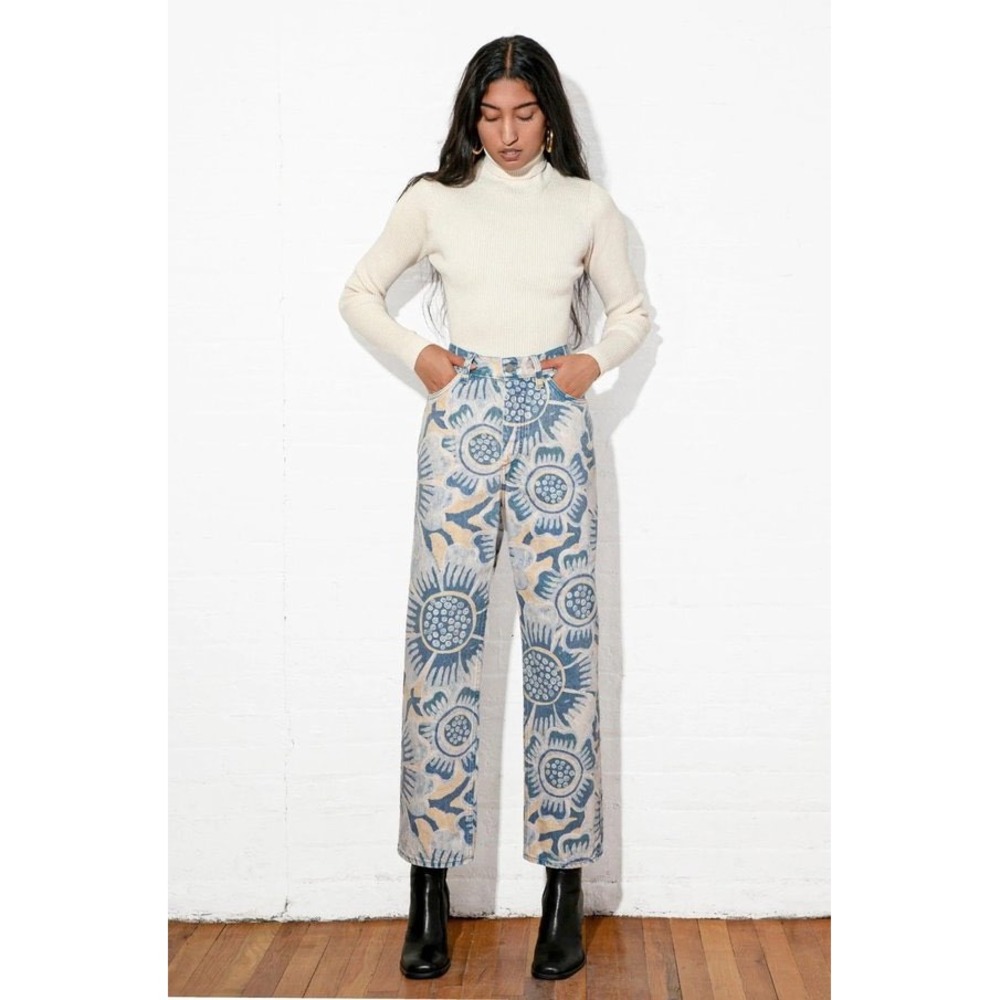 Mara Hoffman Georgina Straight Jean Peoria Blue Floral Maximalist Organic Cotton